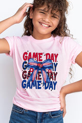 US3001Y-E3087Z Red Blue Football Game Day Bow Kids Graphic Tee $11