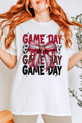 5000-E3093 Red Silver Football Game Day Bow Heavy Cotton Tee $9