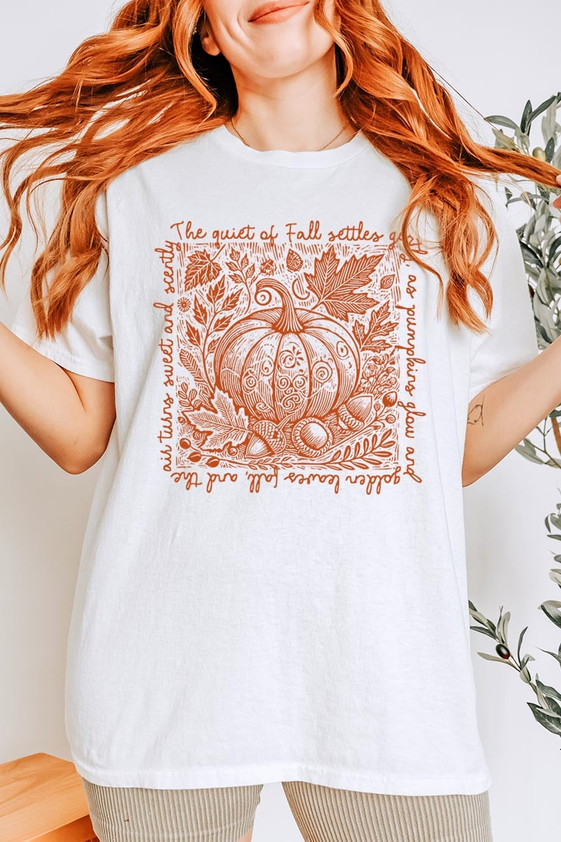 5000P-E3112 Pumpkin Botanical Graphic Plus Heavy Cotton Tee $12.75