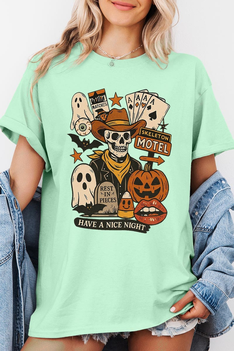 5000-E3107 Spooky Western Skeleton Graphic Heavy Cotton Tee $9