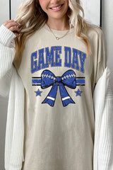 5000-E3065 Blue Football Bow Graphic Heavy Cotton Tee $9