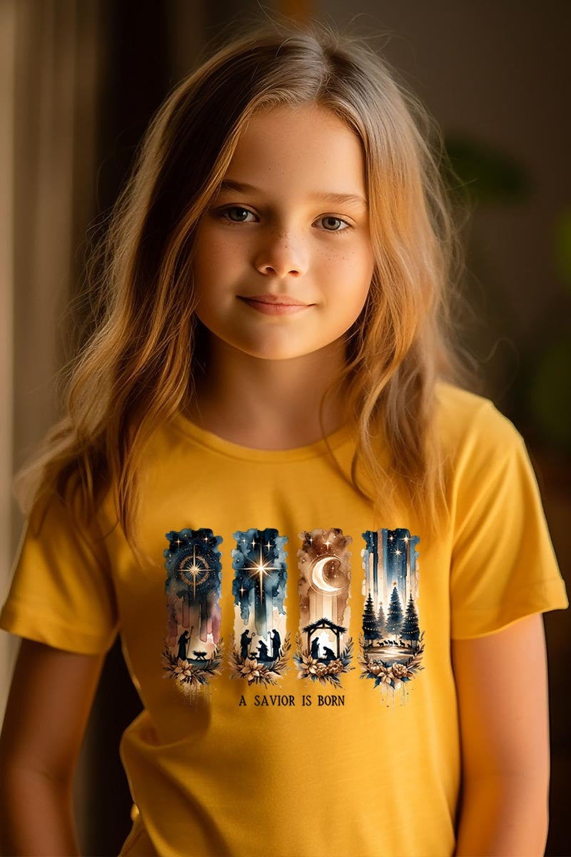 US3001Y-E3204Z Savior Is Born Nativity Kids Graphic Tee $11