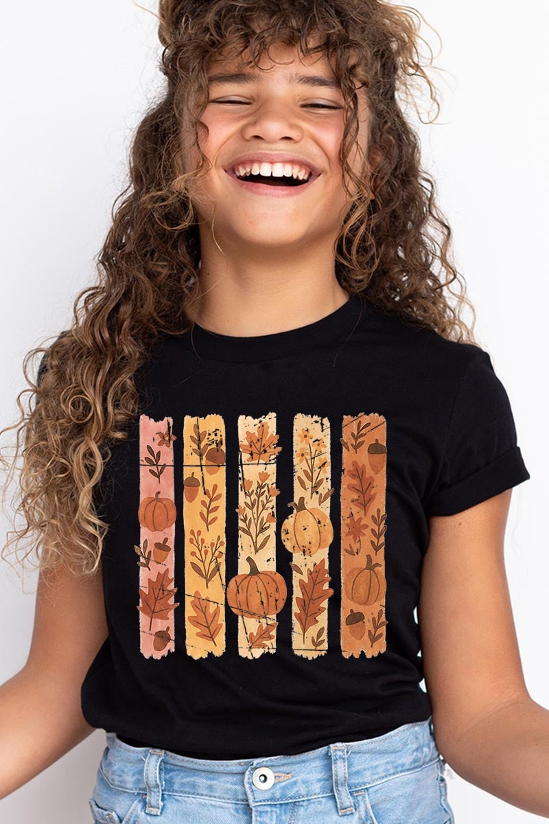 US3001Y-E3110Z Brushstroke Boho Fall Kids Graphic Tee $11
