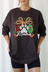 UL240P-E3194 Dog Mama Christmas Paw Graphic Plus Long Sleeve Tee $17