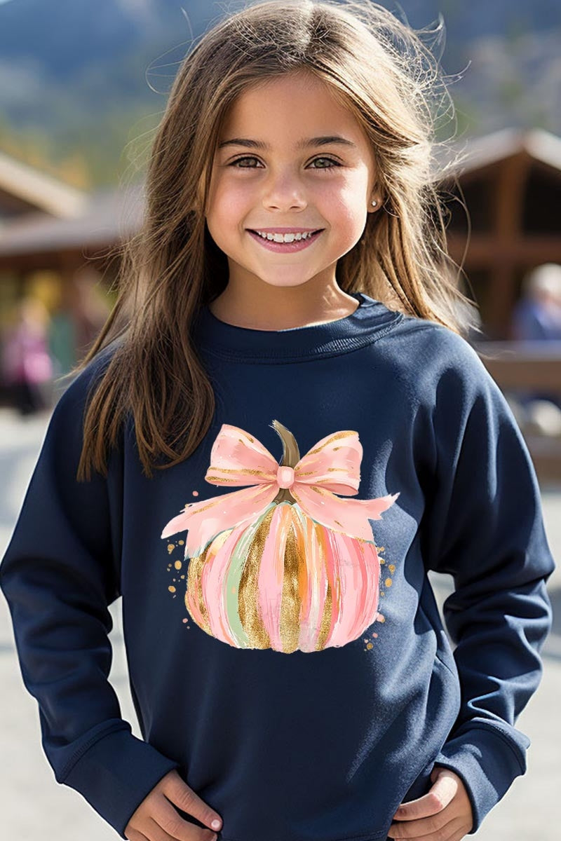 UL180B-E3083Z Brushstroke Pumpkin Kids Graphic Sweatshirt $20