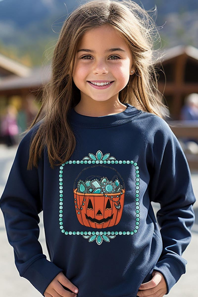 UL180B-E3140Z Halloween turquoise pumpkin Kids Sweatshirt $20