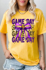 5000-E3092 Purple Football Game Day Bow Heavy Cotton Tee $9