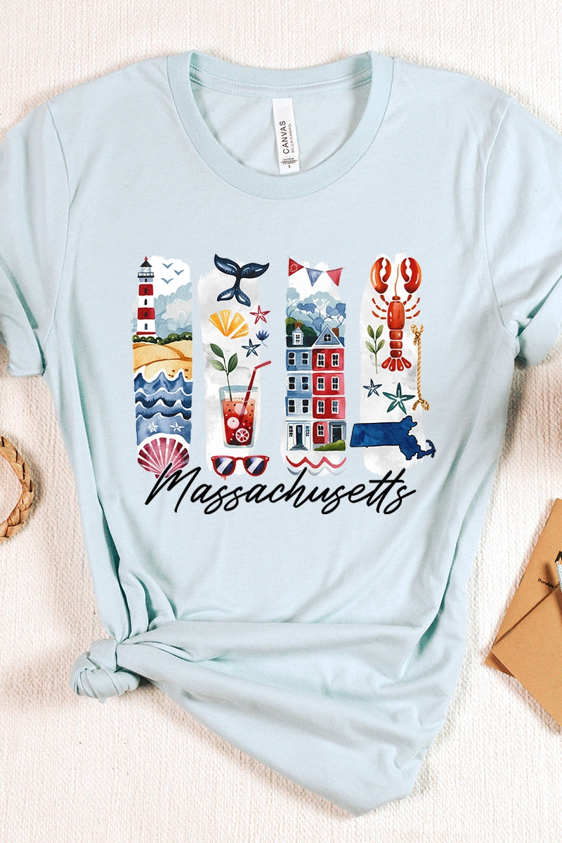 US3001-E3061MA Massachusetts State Brushstroke Graphic Tee $12.5