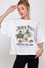 CTS-E3174 North Pole Christmas Graphic Relaxed Crop Top $11