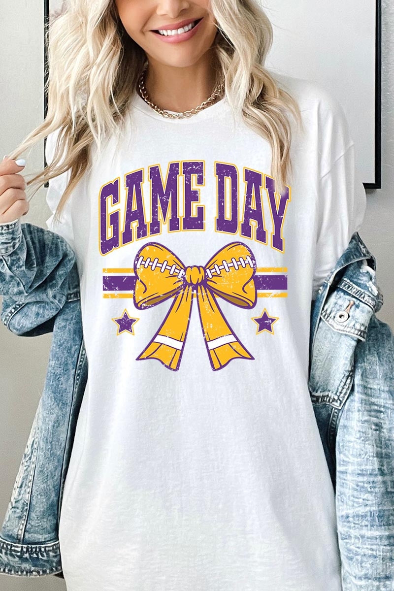 5000-E3063 Purple Football Bow Graphic Heavy Cotton Tee $9