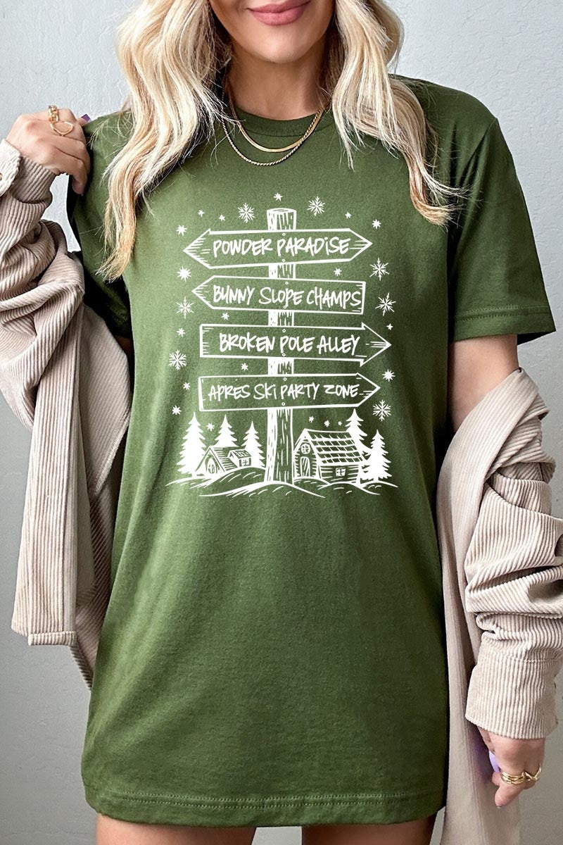 US3001P-E3189 Ski Lodge Signs Graphic Plus Tee $16