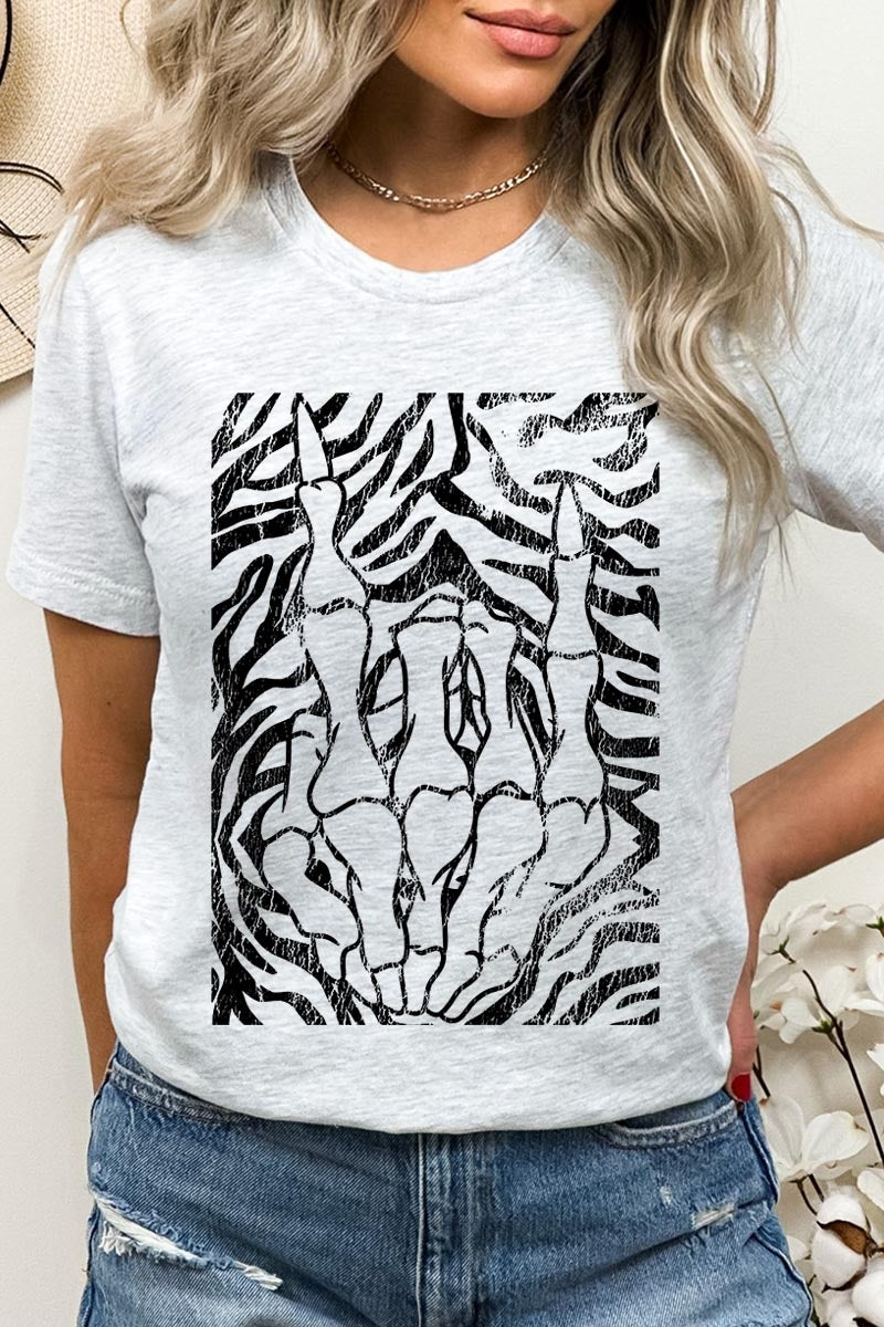 US3001-E3177 Skeleton Hands Zebra Graphic Tee $12.5