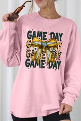 UL240-E3090 Yellow Football Game Day Bow Long Sleeve Tee $13.75