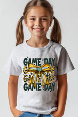US3001Y-E3090Z Yellow Football Game Day Bow Kids Graphic Tee $11