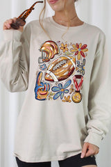 UL240-E3072 Retro Floral Football Graphic Long Sleeve Tee $13.75