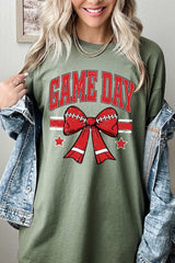 5000P-E3062 Red Football Bow Graphic Plus Heavy Cotton Tee $12.75