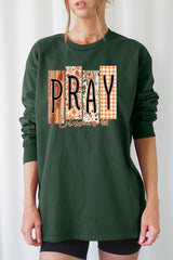 UL240-E3166 Pray Fall Christian Graphic Long Sleeve Tee $13.75