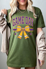 US3001P-E3063 Purple Game Day Football Bow Graphic Plus Tee $16