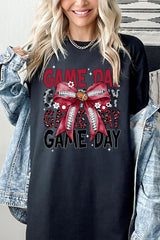 5000P-E3093 Red Silver Football Bow Plus Heavy Cotton Tee $12.75