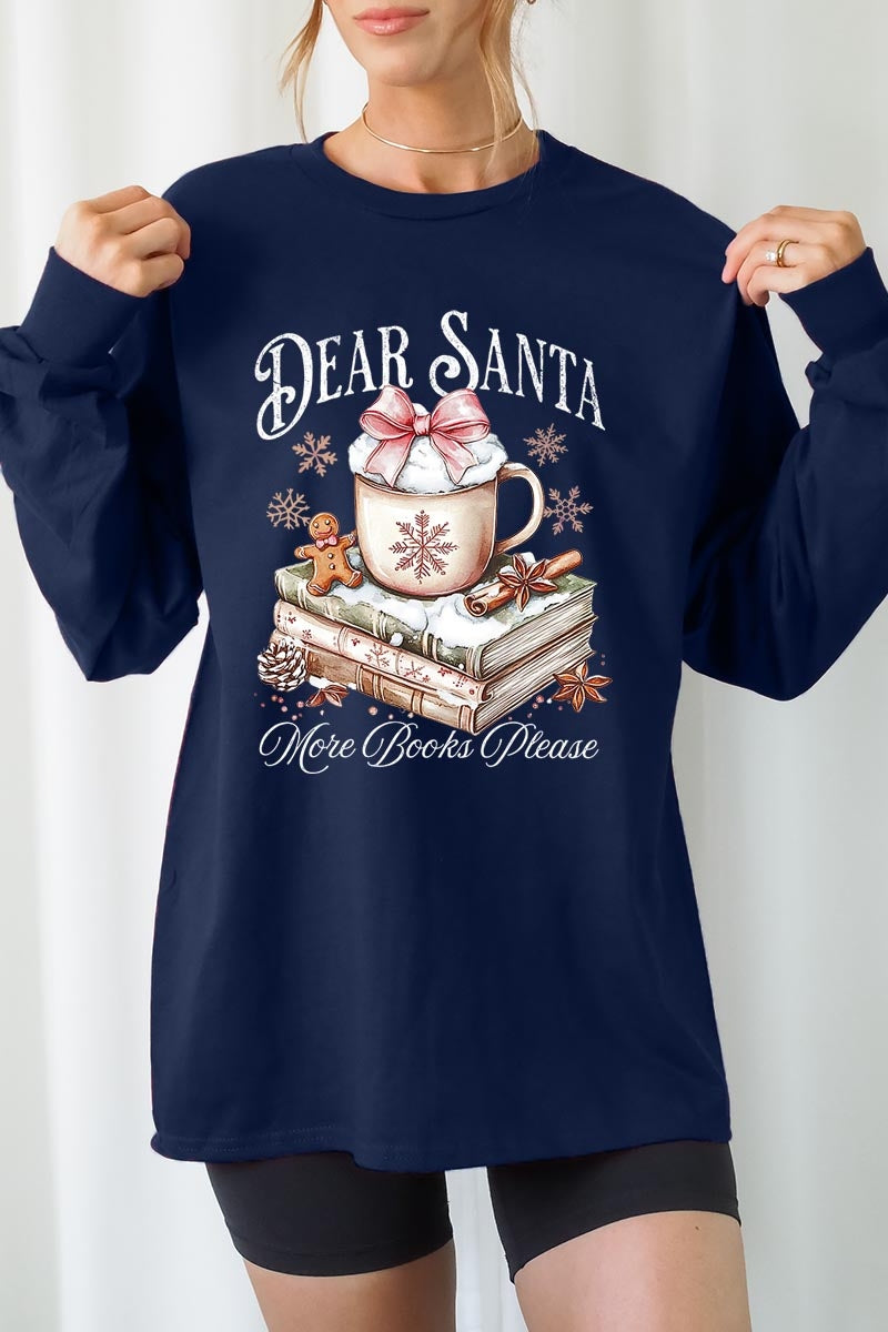 UL240-E3205 Dear Santa Books Graphic Long Sleeve Tee $13.75