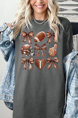 5000P-E3054 Cute Football and Bow Graphic Plus Heavy Cotton Tee $12.75