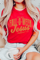 US3001P-E3143 Are You Fall O Ween Jesus Graphic Plus Tee $16