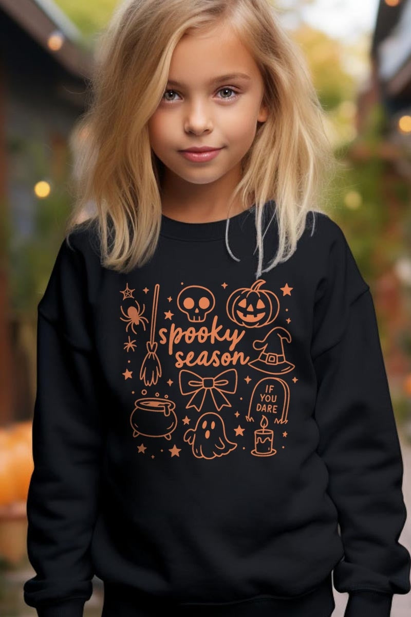 UL180B-E3141Z Halloween Doodle Kids Graphic Sweatshirt $20
