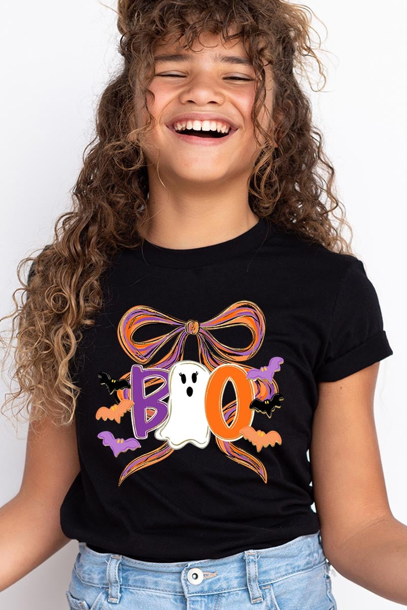 US3001Y-E3120Z Boo Brushstroke Bow Kids Graphic Tee $11