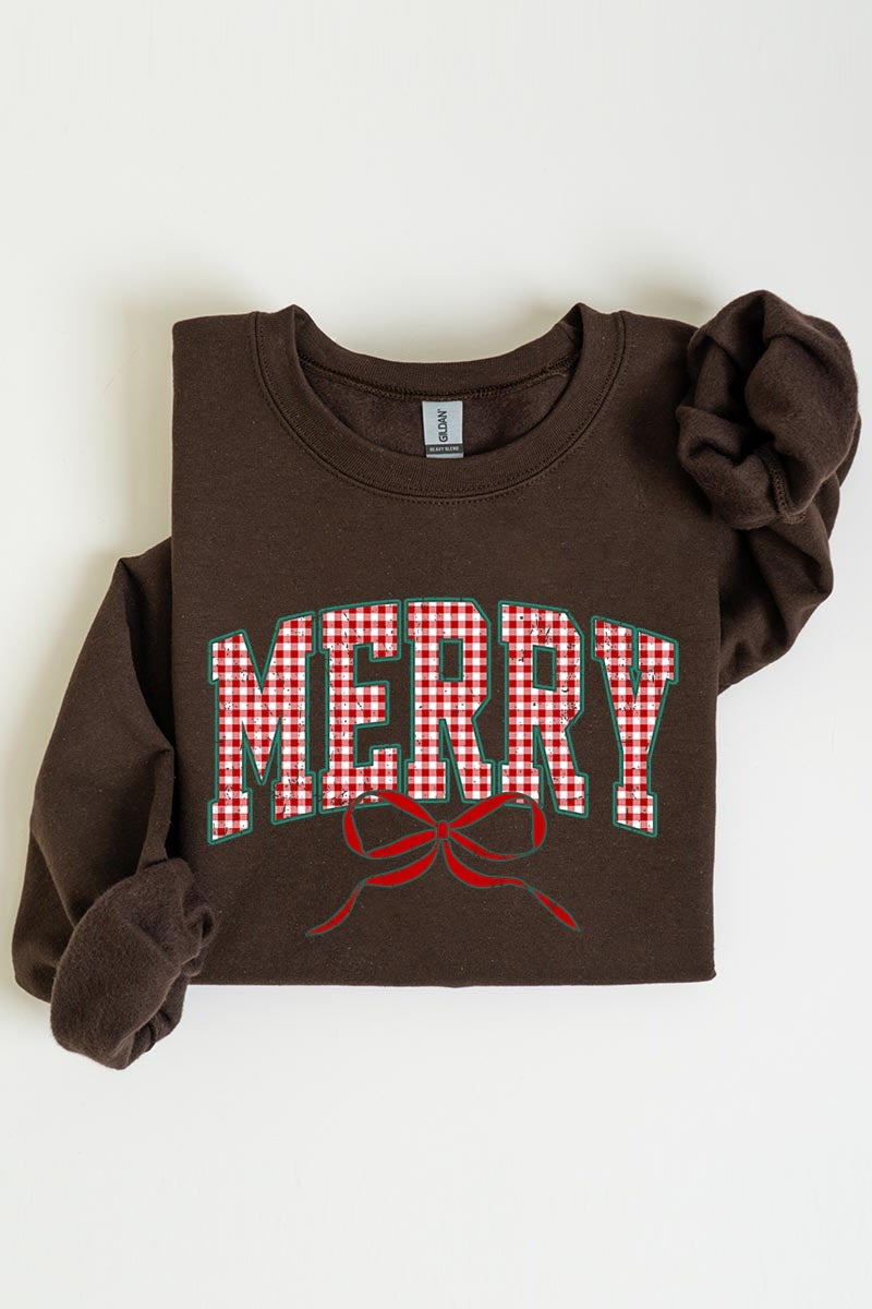 UL180-E3206 Plaid Merry Christmas Bow Graphic Sweatshirt $20