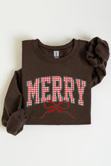 UL180-E3206 Plaid Merry Christmas Bow Graphic Sweatshirt $20