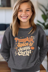 UL180B-E3164Z Pumpkin Spice & Jesus Kids Graphic Sweatshirt $20