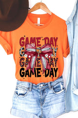 US3001P-E3093 Red Silver Football Game Day Bow Graphic Plus Tee $16