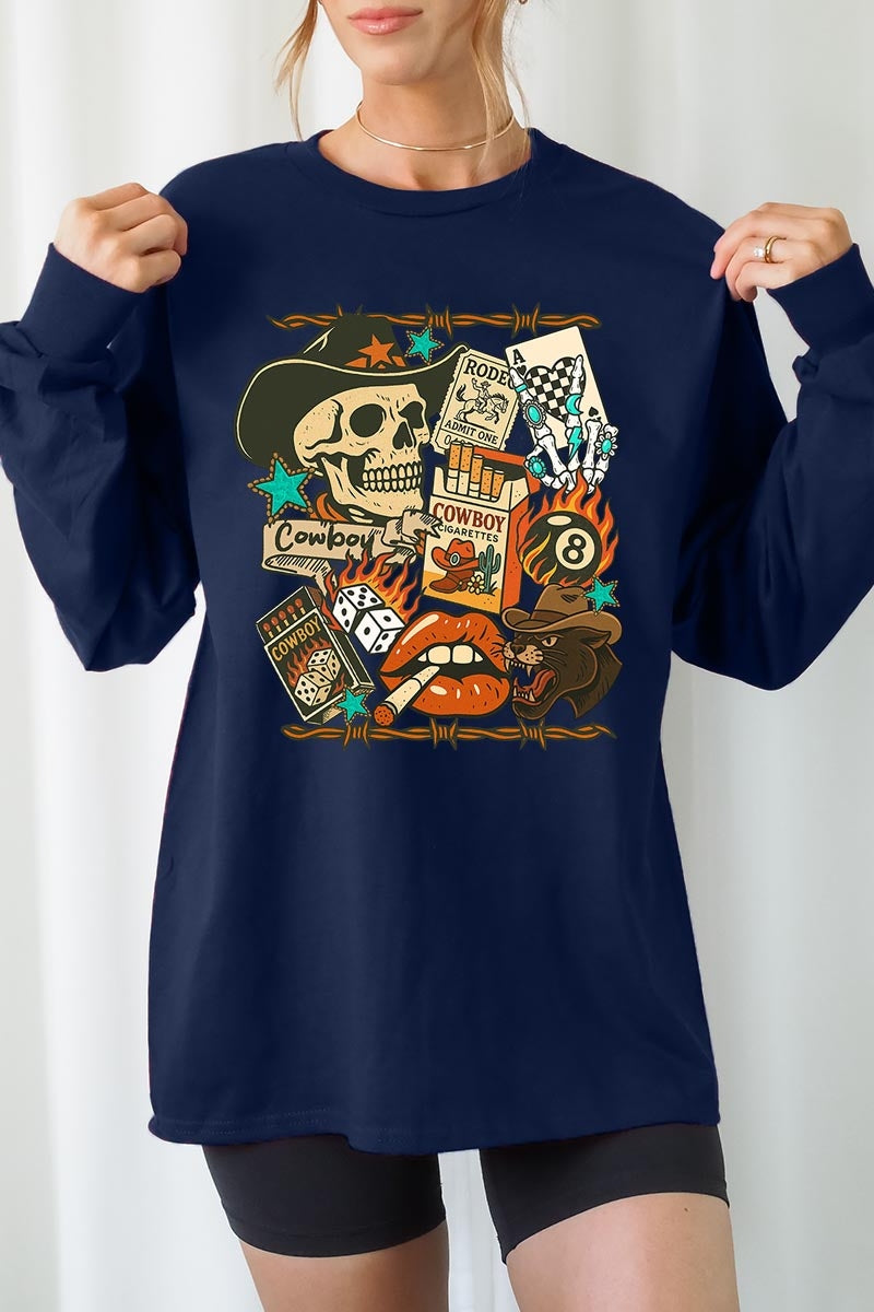 UL240P-E3096 Vintage Western Collage Plus Long Sleeve Tee $17