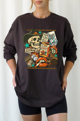 UL240-E3096 Vintage Western Collage Graphic Long Sleeve Tee $13.75