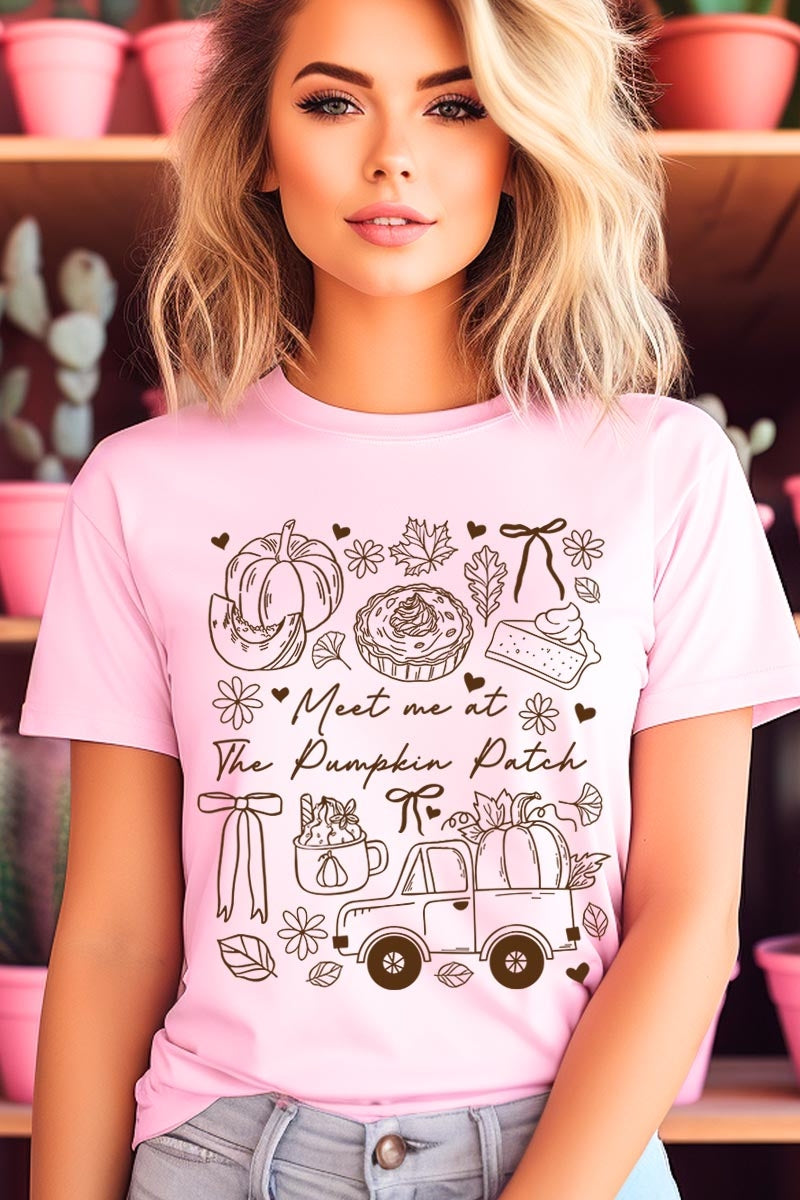 US3001P-E3163 Pumpkin Patch Doodle Graphic Plus Tee $16
