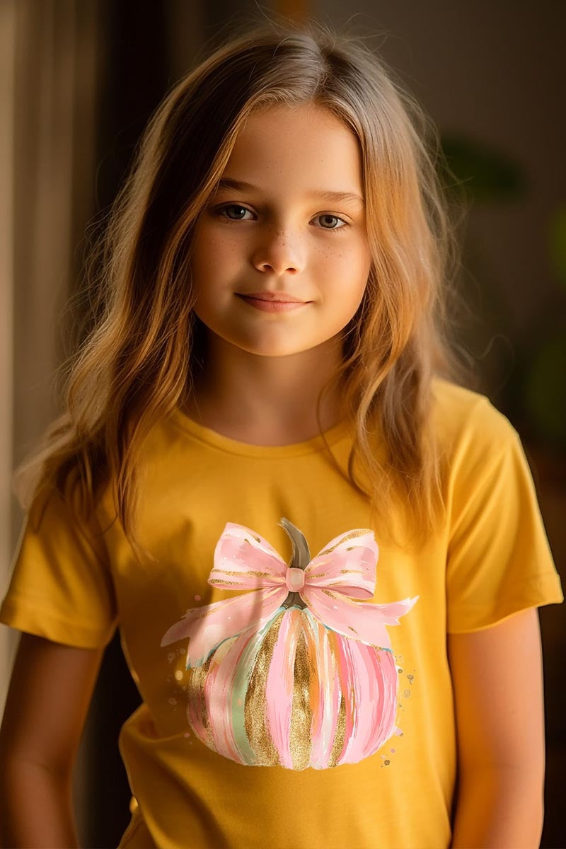 US3001Y-E3083Z Brushstroke Pumpkin Kids Graphic Tee $11