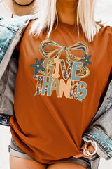 US3001P-E3154 Give Thanks Bow Graphic Plus Tee $16