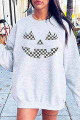 UL180-E3149 Checker Pumpkin Face Graphic Sweatshirt $20