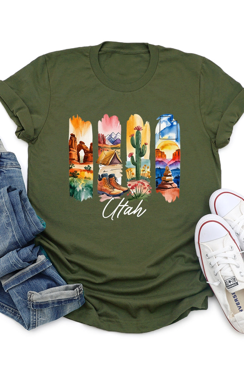 US3001P-E3061UT Utah State Brushstroke Graphic Plus Tee $16