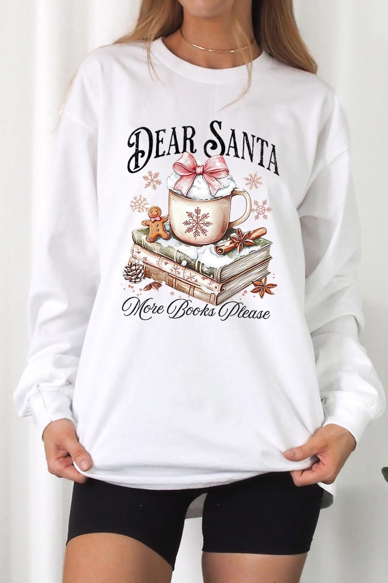 UL240-E3205 Dear Santa Books Graphic Long Sleeve Tee $13.75