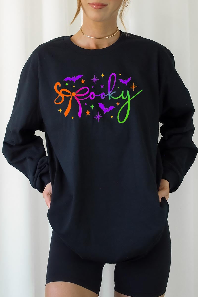 UL240P-E3109 Spooky Halloween Graphic Plus Long Sleeve Tee $17