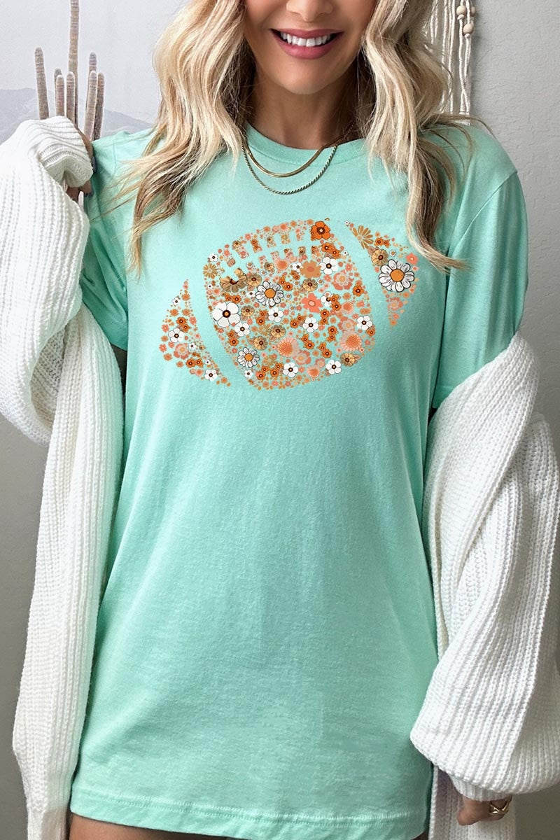 US3001P-E3133 Floral Football Graphic Plus Tee $16