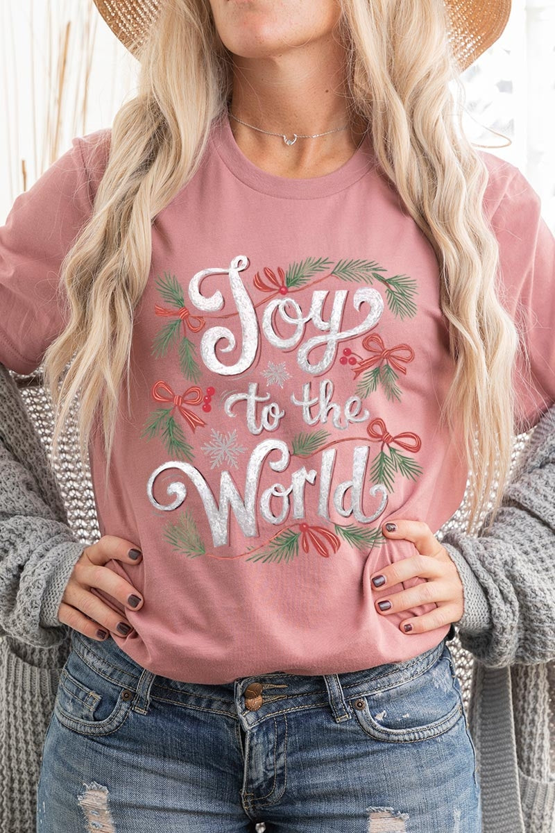 US3001P-E3221 Joy to the World Christmas Graphic Plus Tee $16