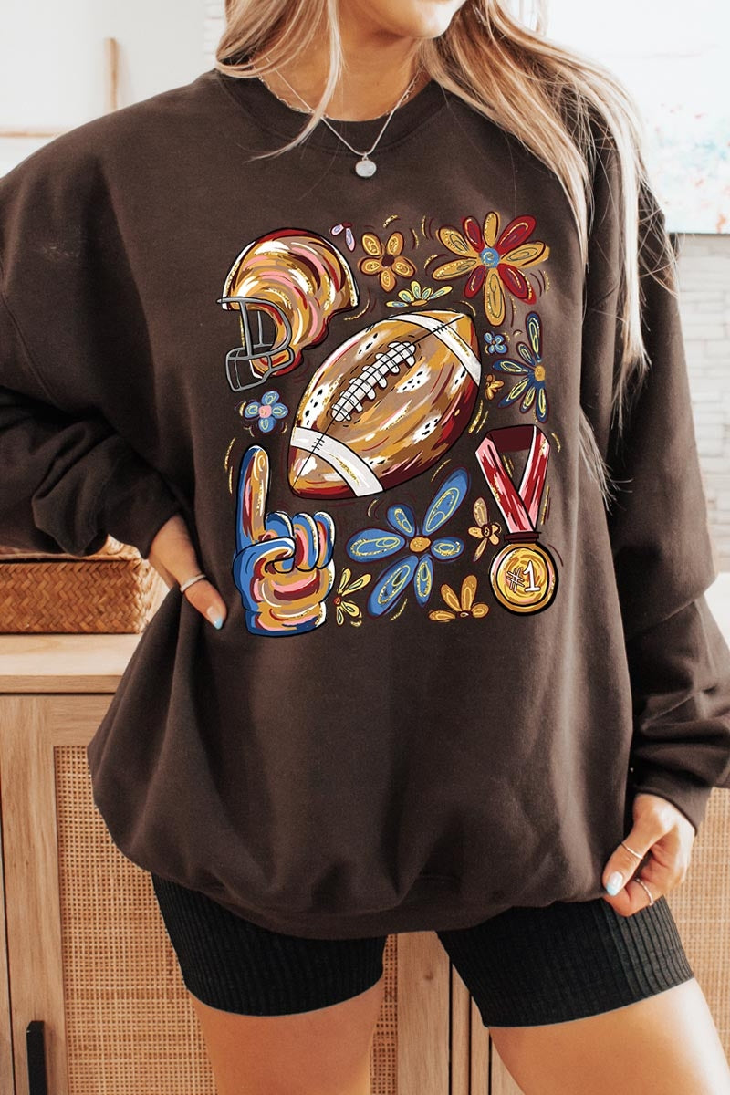 UL180P-E3072 Retro Floral Football Graphic Plus Sweatshirt $25