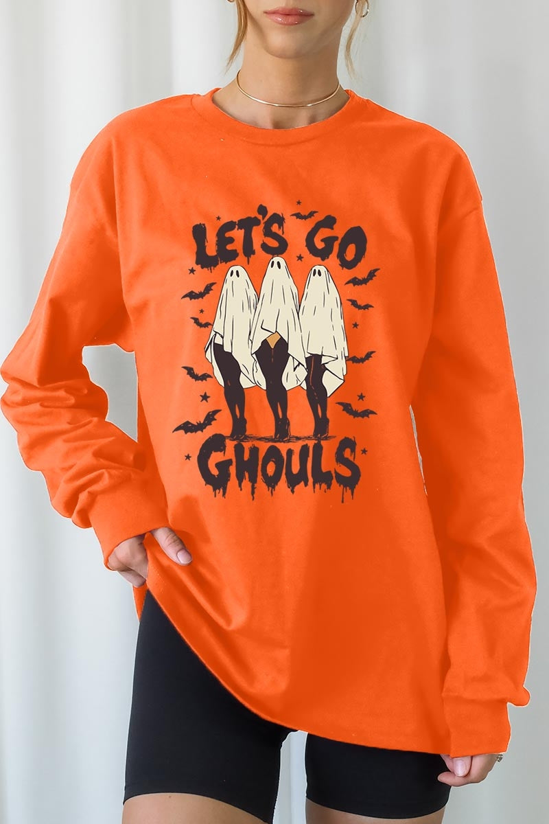 UL240P-E3160 Letu2019s Go Ghouls Ghost Graphic Plus Long Sleeve Tee $17