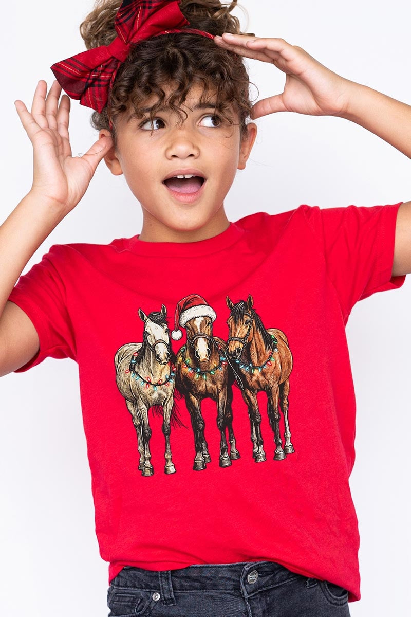 US3001Y-E3182Z Christmas Horses Kids Graphic Tee $11