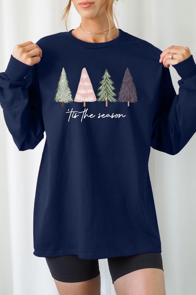 UL240P-E3218 Rustic Christmas Trees Graphic Plus Long Sleeve Tee $17