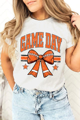 US3001P-E3064 Orange Game Day Football Bow Graphic Plus Tee $16