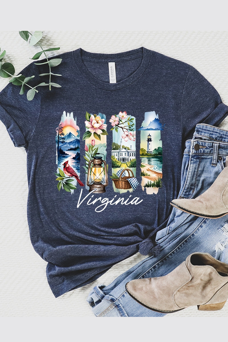 US3001-E3061VA Virginia State Brushstroke Graphic Tee $12.5