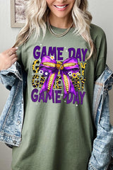 5000-E3092 Purple Football Game Day Bow Heavy Cotton Tee $9